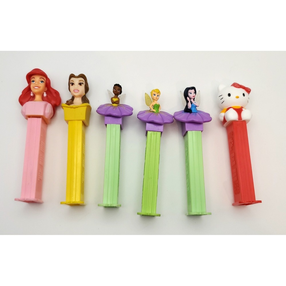 Lot of 6 Pez Dispensers -‎ Disney Princesses, Tinkerbell, Fairies, Hello Kitty